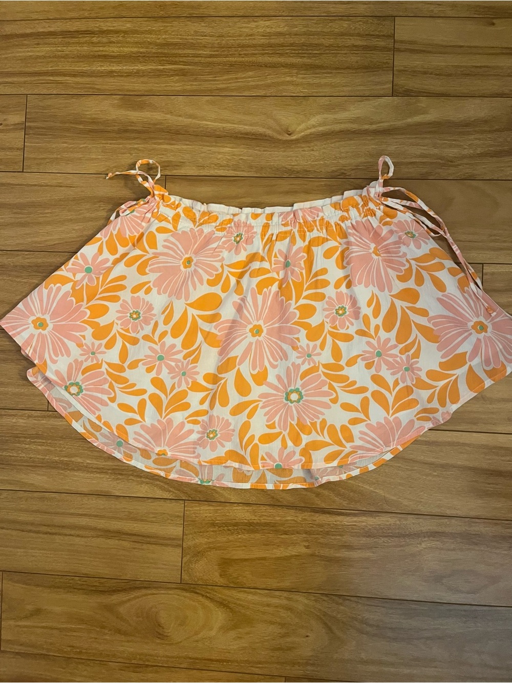 aerie Floral Drawstring Mini Skirt - Pink & Orange on Cream